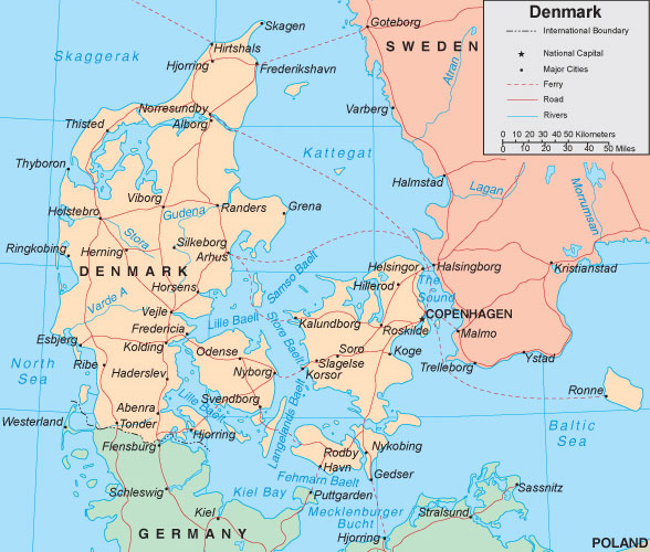 نقشه کشور دانمارک - Map of Denmark